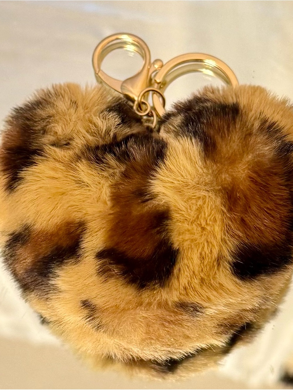 New Faux Fur Heart Keychain/Bag Charm in Brown Leopard